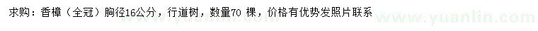 求購胸徑16公分香樟