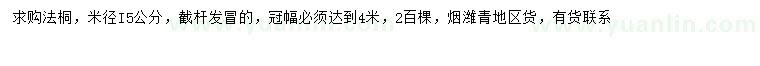 求購米徑15公分法桐