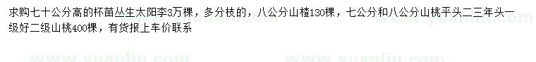 求購叢生太陽李、山楂、山桃