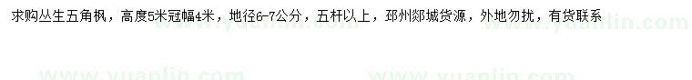 求購冠幅4米叢生五角楓