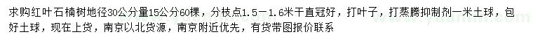 求購(gòu)30量15公分紅葉石楠