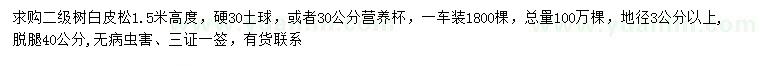 求購高1.5米白皮松