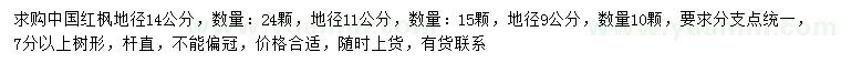 求購(gòu)地徑9、14公分中國(guó)紅楓