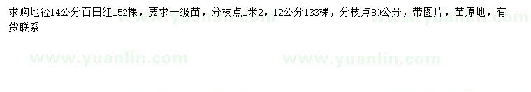 求購地徑12、14公分百日紅