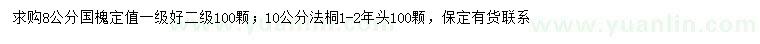 求購8公分國槐、10公分法桐