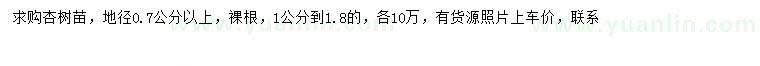 求購地徑0.7公分以上杏樹