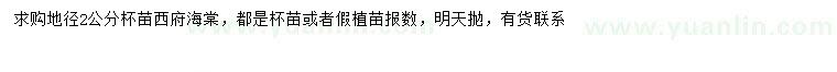 求購地徑2公分西府海棠