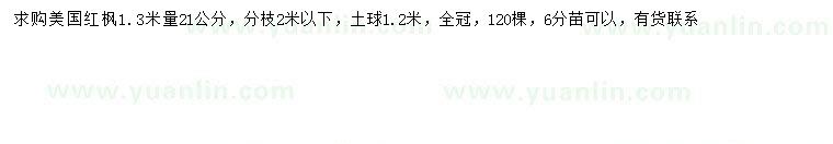求購(gòu)1.3米量21公分美國(guó)紅楓