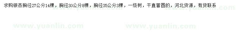 求購胸徑27、30、35公分銀杏