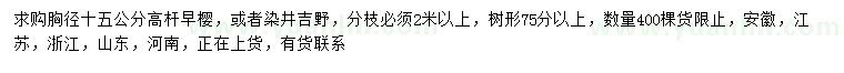 求購胸徑15公分高桿早櫻、染井吉野櫻