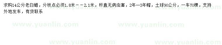 求購14公分老白蠟