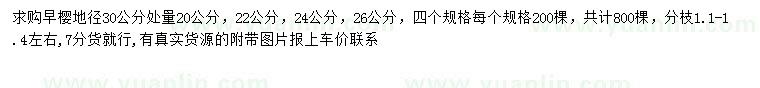求購30量20、22、24、26公分早櫻
