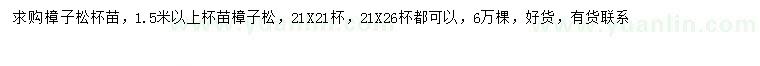 求購1.5米以上樟子松