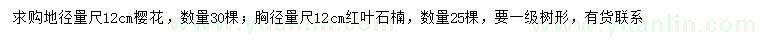 求購(gòu)地徑12公分櫻花、胸徑12公分紅葉石楠