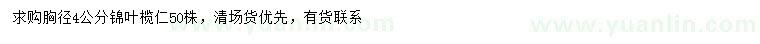 求購胸徑4公分錦葉欖仁