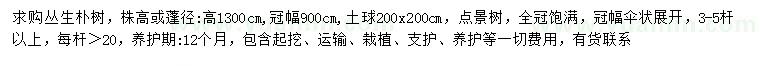 求購冠幅900公分叢生樸樹