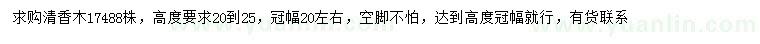 求購高20-25公分清香木