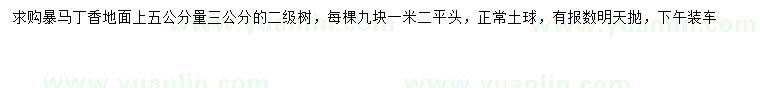 求購5量3公分暴馬丁香
