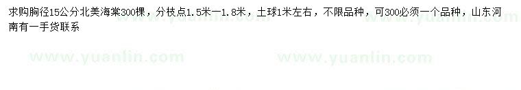 求購胸徑15公分北美海棠