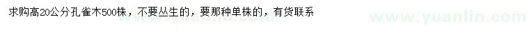 求購(gòu)高20公分孔雀木