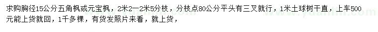 求購胸徑15公分五角楓、元寶楓