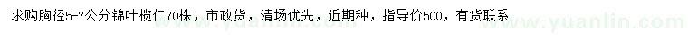 求購胸徑5-7公分錦葉欖仁