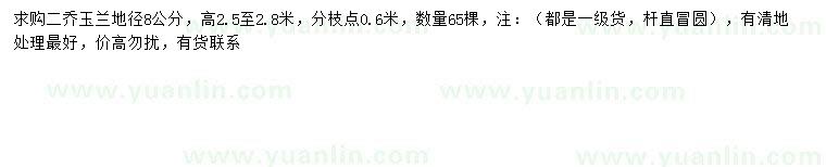 求購地徑8公分二喬玉蘭