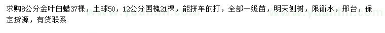求購8公分金葉白蠟、12公分國槐