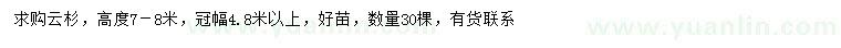 求購高7-8米云杉