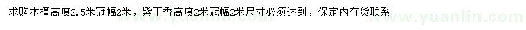 求購(gòu)高2.5米木槿、高2米紫丁香