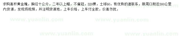 求購胸徑10公分高桿黃金槐