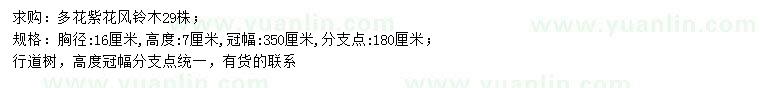 求購胸徑16公分多花紫花風(fēng)鈴木