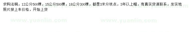 求購12、15、18公分法桐