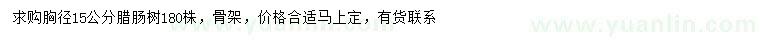 求購胸徑15公分臘腸樹