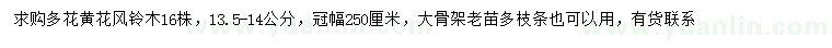 求購13.5-14公分多花黃花風(fēng)鈴木