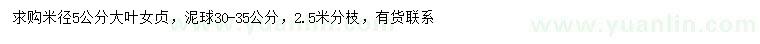 求購(gòu)米徑5公分大葉女貞