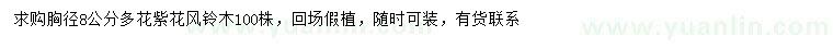 求購(gòu)胸徑8公分多花紫花風(fēng)鈴木