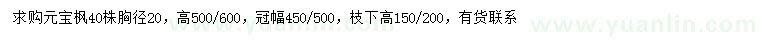 求購胸徑20公分元寶楓