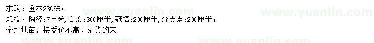 求購胸徑7公分魚木