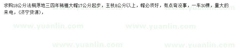 求購17-18公分法桐