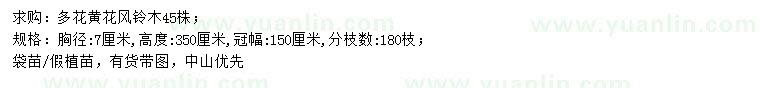 求購胸徑7公分多花黃花風(fēng)鈴木