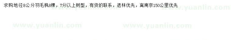 求購(gòu)地徑8公分羽毛楓