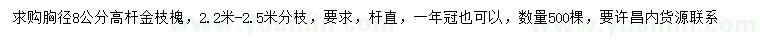 求購胸徑8公分高桿金枝槐