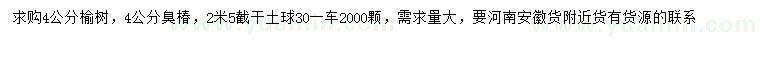 求購4公分榆樹、臭椿