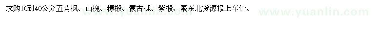 求购10到40公分五角枫、山槐、糠椴、蒙古栎、紫椴，限东北货源报