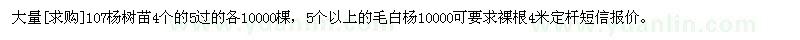 求购大量107杨树苗4个的5过，5个以上的毛白杨