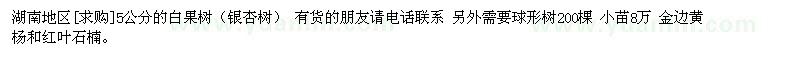 求购白果树（银杏树）球形树、金边黄杨、红叶石楠