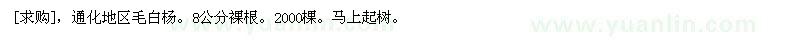 求购通化地区毛白杨。8公分裸根。2000棵