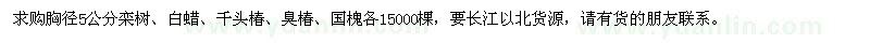 求购胸径5公分栾树、白蜡、千头椿、臭椿、国槐