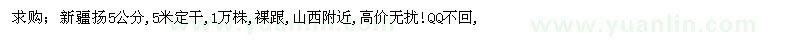 求购新疆扬5公分,5米定干,1万株